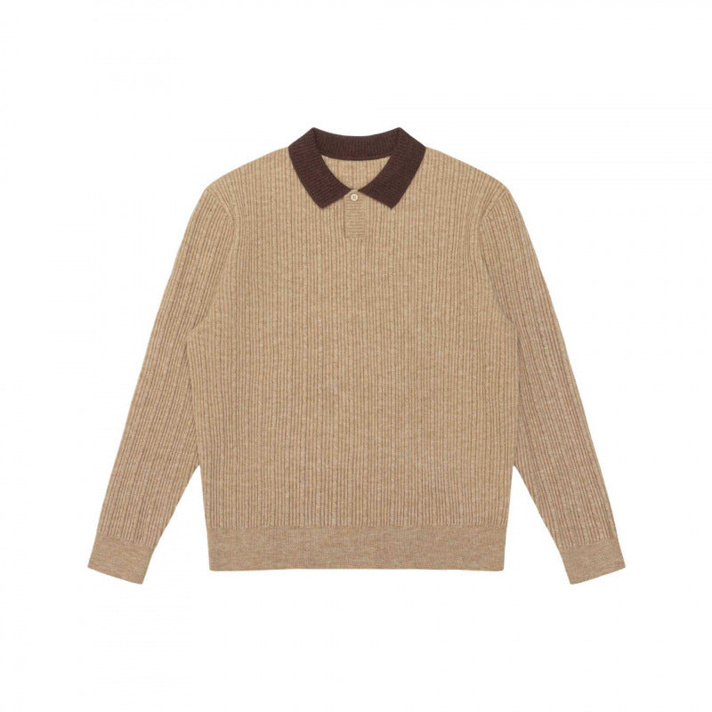 Men's Long-Sleeved Polo Sweater made of fine rib knit with contrasting collar Mune Fashion