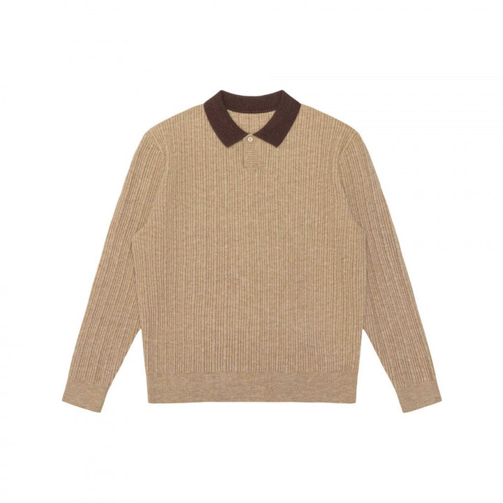 Men's Long-Sleeved Polo Sweater made of fine rib knit with contrasting collar Mune Fashion