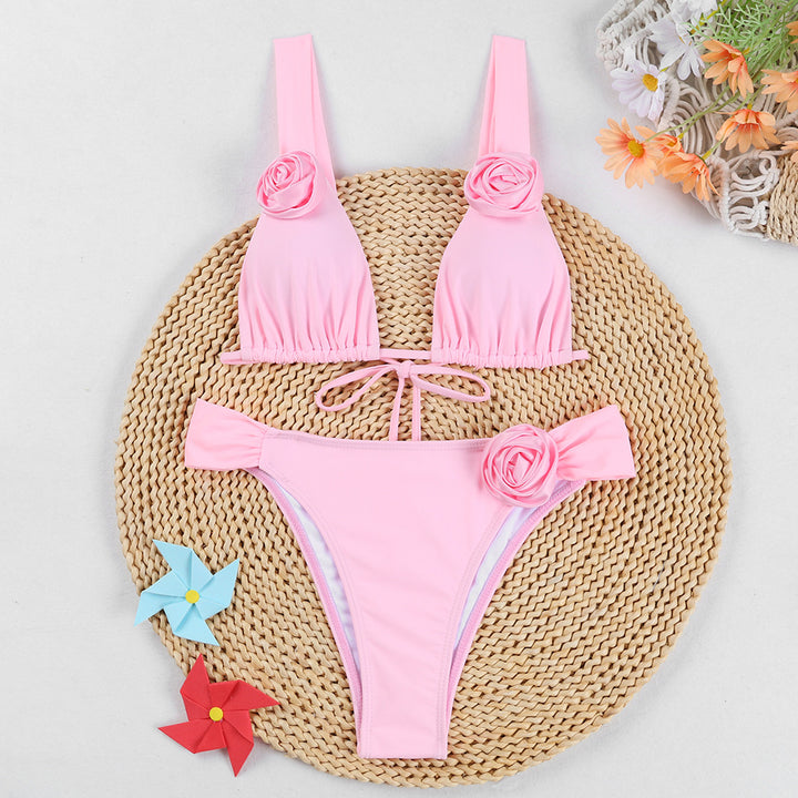 Women's triangle bikini with romantic floral appliqués Mune Fashion