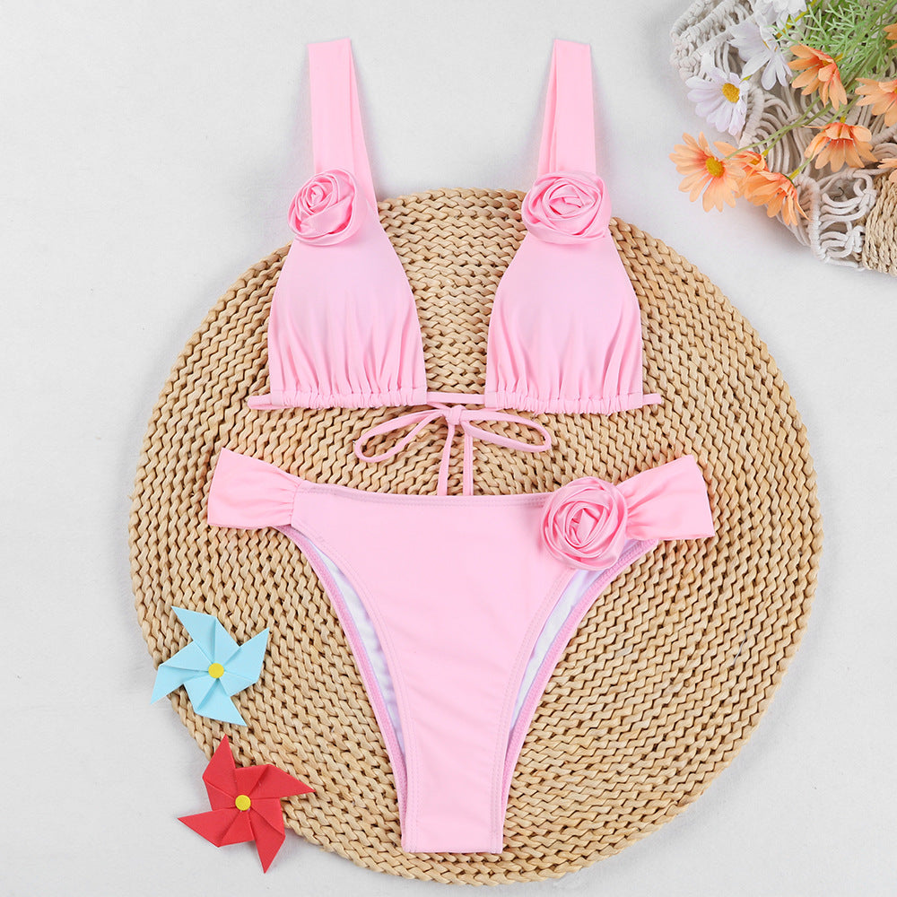 Women's Triangle Bikini with Floral Appliqués Mune Fashion