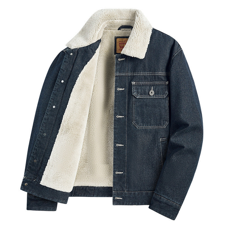 Men's Warm Denim Jacket with Faux Fur Collar Mune Fashion