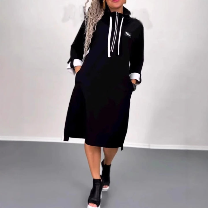 Women’s Nano Hoodie Midi Dress with Hood, Drawstring and Roll-up Cuffs Mune Fashion