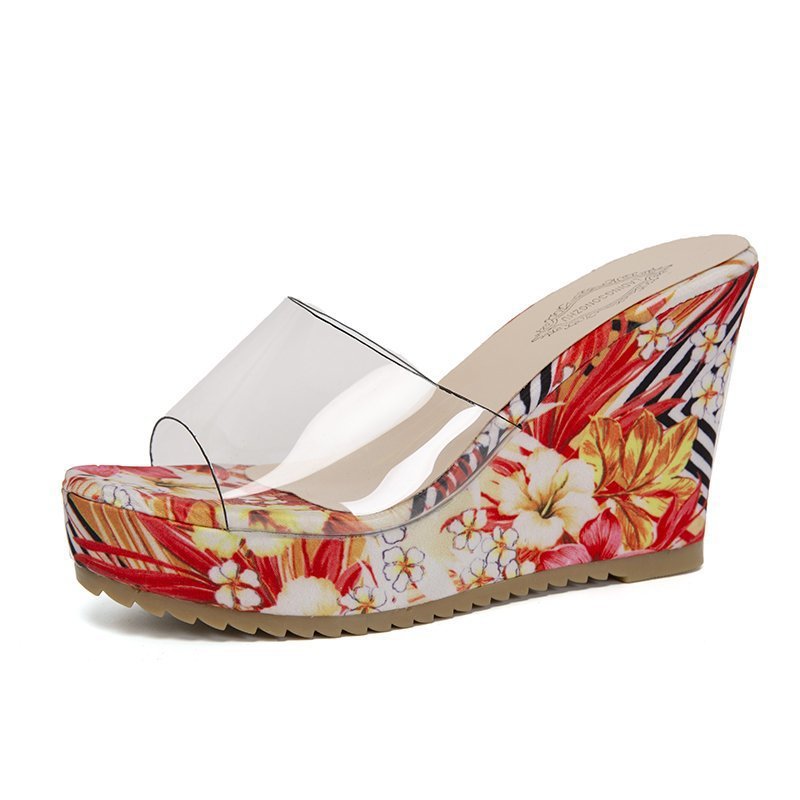 Women's Nan PVC Belts Wedge Sandals with Floral Printed Wedge Sole and Ergonomic Comfort Footbed Mune Fashion