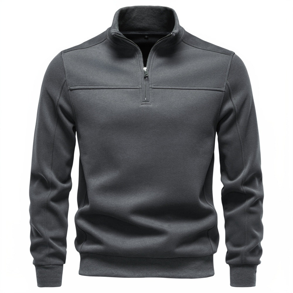 Men's High Collar Sweatshirt with Half Zip and Thermal Fleece Lining Mune Fashion
