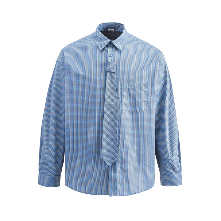 Men's Checkered Long Sleeve Shirt with Integrated Tie Placket Mune Fashion