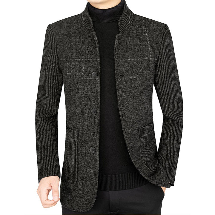 Men's knitted blazer with ribbed sleeves, stand-up collar and applied pockets Mune Fashion
