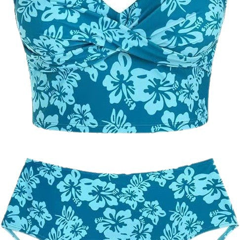 Women High-Waisted Bikini Set with Fashionable Check Pattern and Floral Accents Mune Fashion