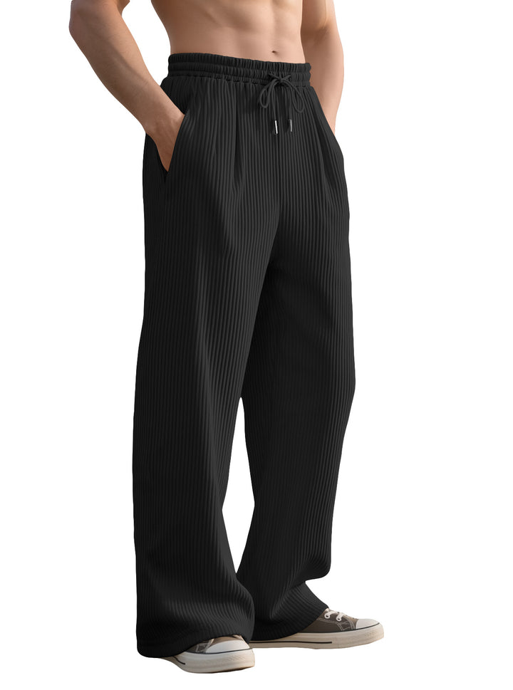 Men's straight cut corduroy velour pants with drawstring waistband, metal drawstring ends, and deep side pockets Mune Fashion