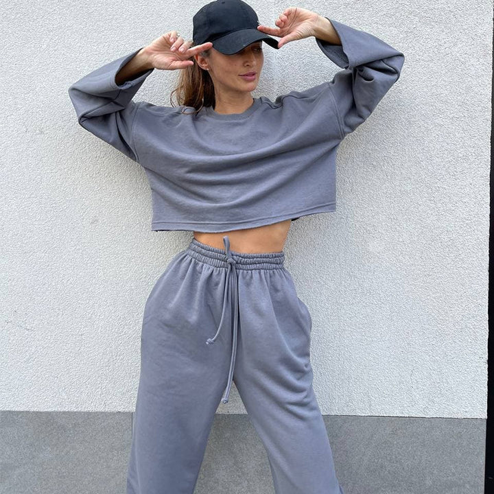 Women’s Casual Oversized Lounge Set with Wide Crewneck Sweater and Elastic Drawstring Jogging Pants Mune Fashion