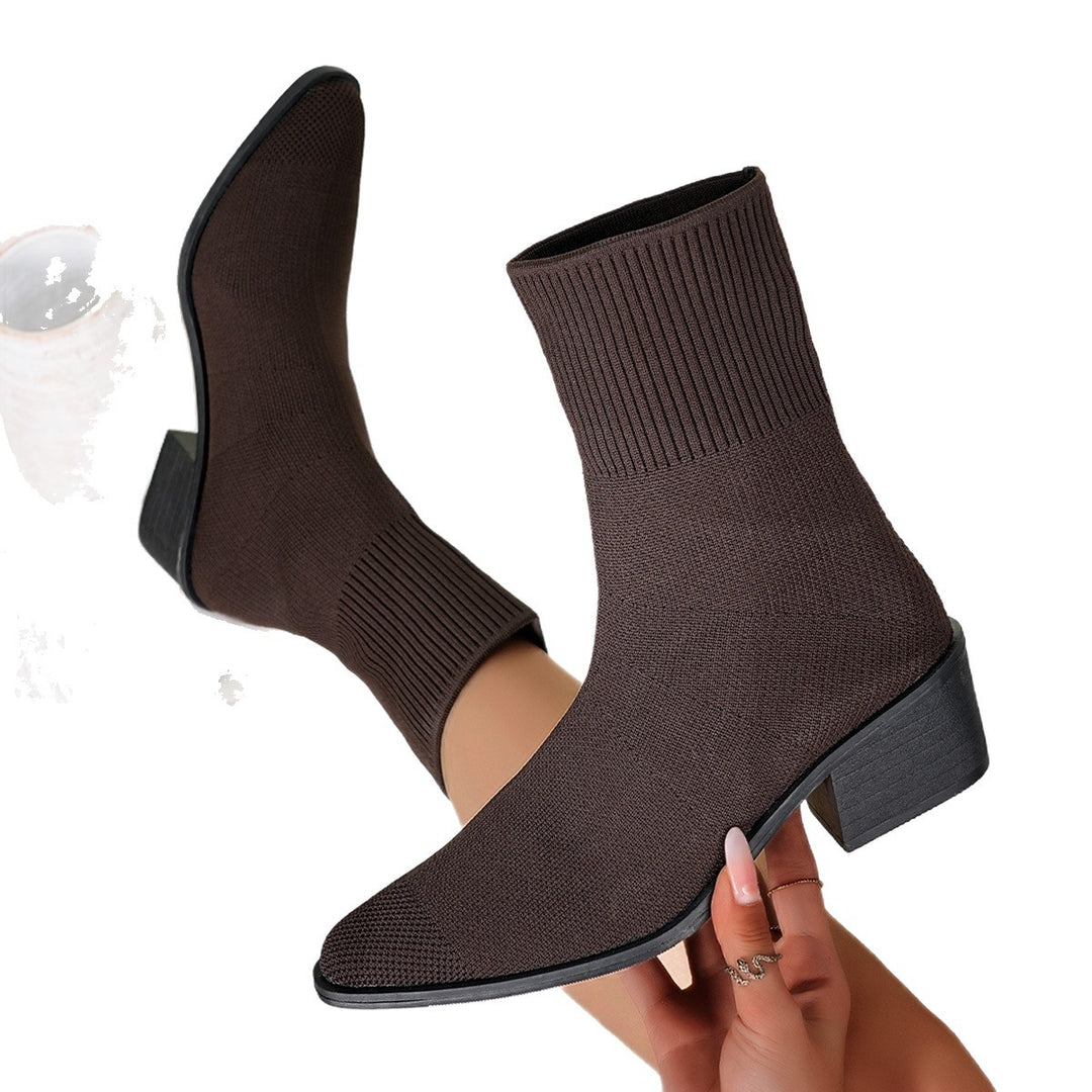 Women’s knitted ankle boots with sock-like shaft and mid-high block heel Mune Fashion