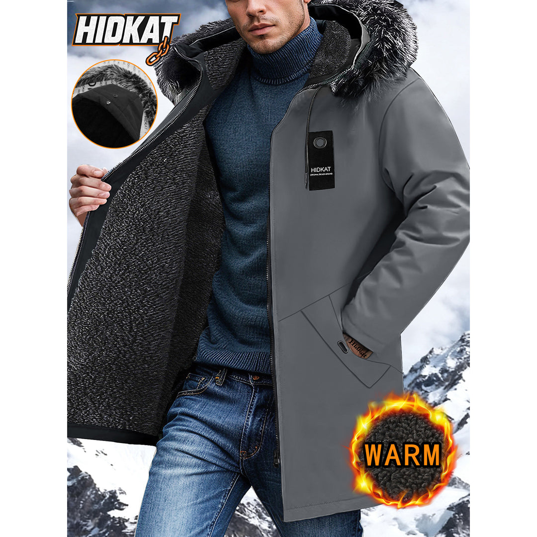 Men's Long Winter Jacket with Hood and Faux Fur Trim Mune Fashion
