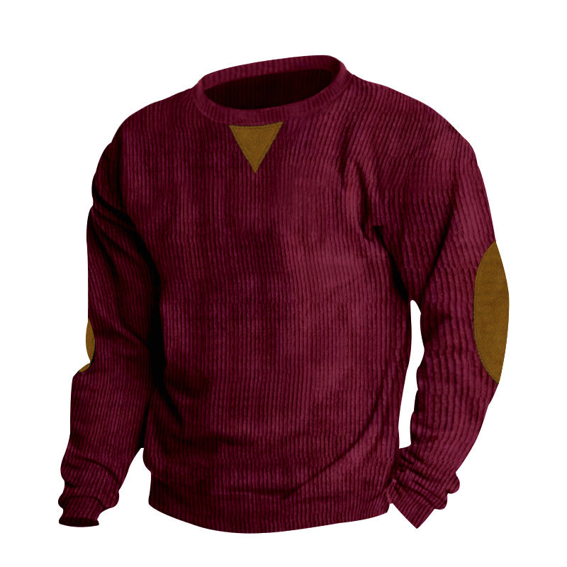 Men's thick ribbed crew neck knit sweater with elbow patches and triangle detail Mune Fashion