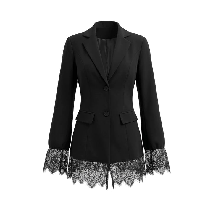 Women's Tailored Blazer with Lace Trim at Hem and Cuffs Mune Fashion