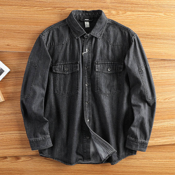 Men's Relaxed Denim Jacket with Flap Pockets, Reinforced Elbows and Visible Button Placket Mune Fashion