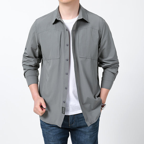 Men's breathable trekking shirt with UV protection, patch chest pockets and roll-up sleeves Mune Fashion