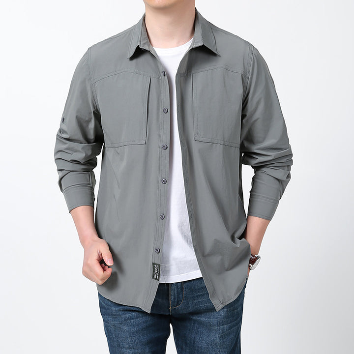 Men's breathable trekking shirt with UV protection, patch chest pockets and roll-up sleeves Mune Fashion