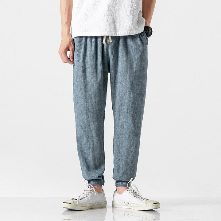 Men's lightweight linen pants with drawstring and elastic cuffs Mune Fashion