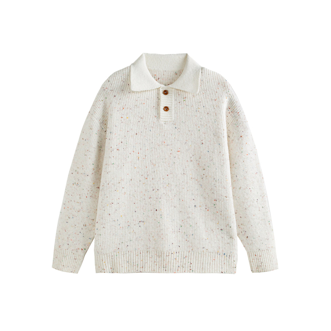 Women's knit polo shirt with speckle pattern, ribbed texture and button placket Mune Fashion