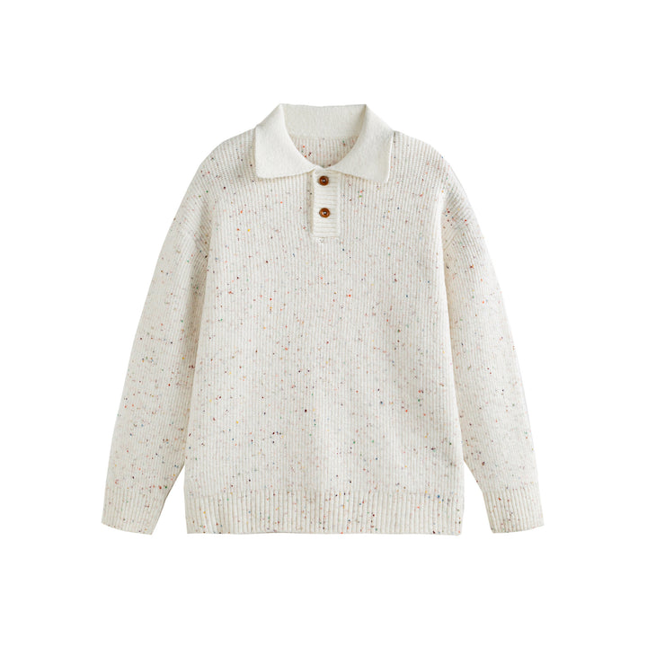 Women's knit polo shirt with speckle pattern, ribbed texture and button placket Mune Fashion