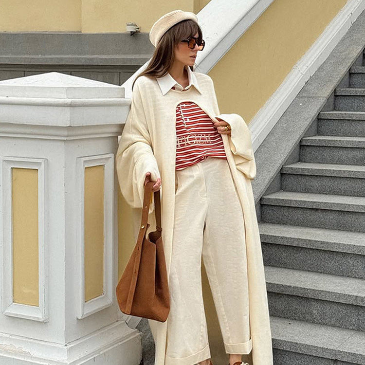 Women's Oversize Cape Cardigan with Wide Trumpet Sleeves and Open Front Design Mune Fashion