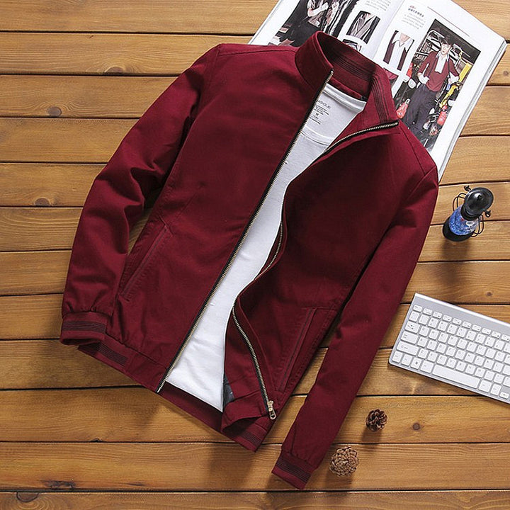 Men's Lightweight Bomber Jacket with Stand Collar, Full Zip and Striped Rib Cuffs Mune Fashion
