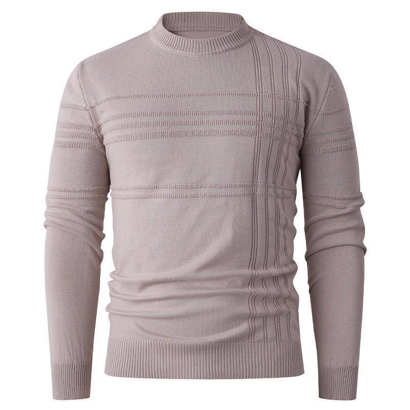 Men's fine knit pullover round neck with embossed stripe structure and slim silhouette Mune Fashion