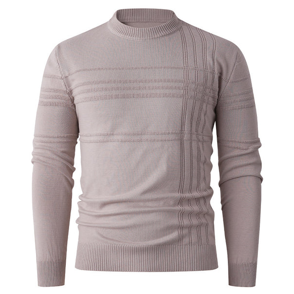 Men's fine knit pullover round neck with embossed stripe structure and slim silhouette Mune Fashion