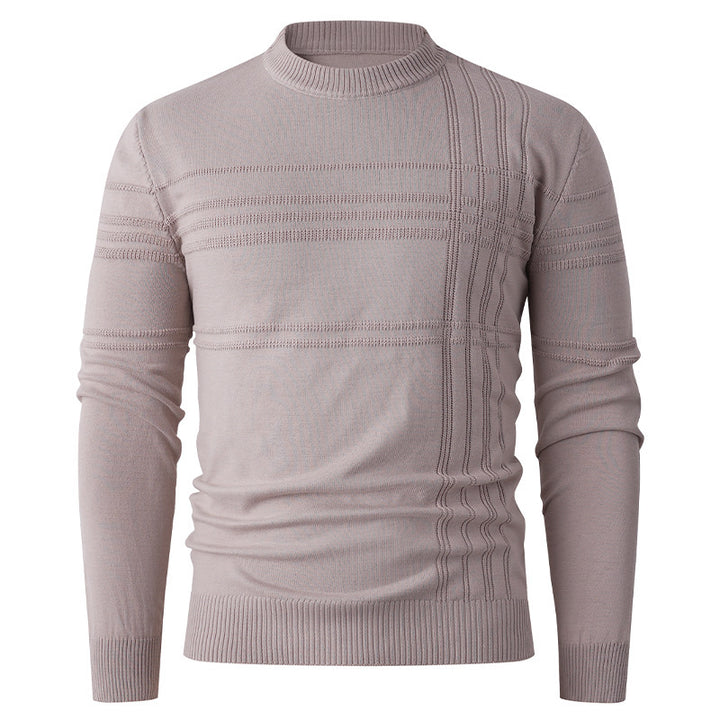 Men's fine knit pullover round neck with embossed stripe structure and slim silhouette Mune Fashion