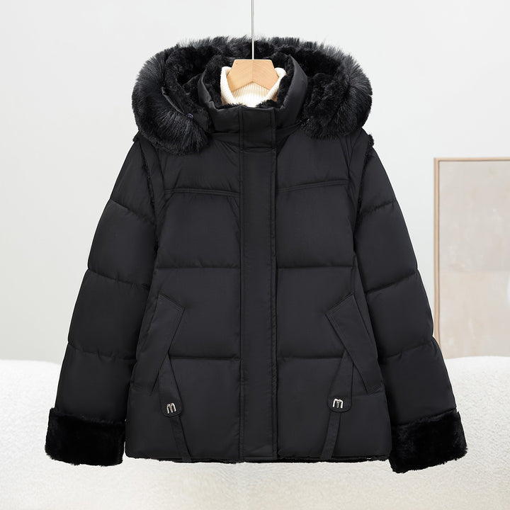 Women's short faux fur jacket with hood and extra voluminous collar Mune Fashion