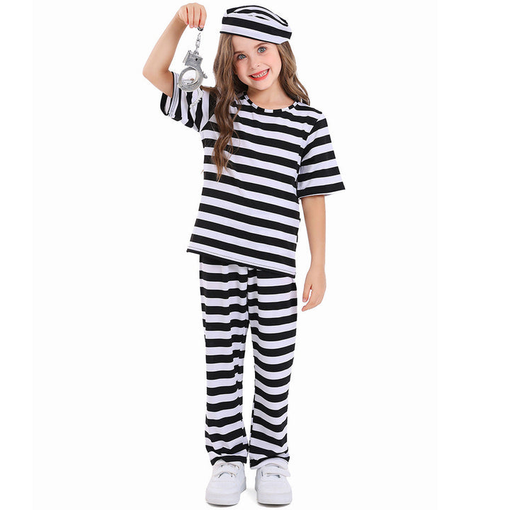 Girl's costume as a prisoner with striped top and pants Mune Fashion