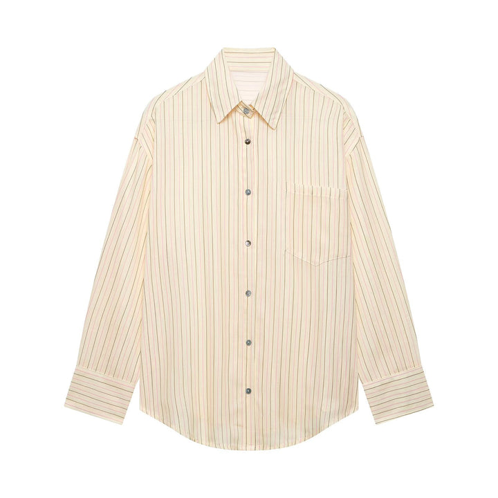Women Oversize Shirt Blouse with Breast Pocket and Dropped Shoulders Mune Fashion
