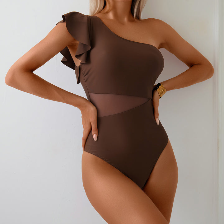 Women's One-Sided Swimsuit with Elegant Ruffle Mune Fashion