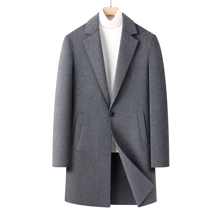 Men's Single-Breasted Wool Overcoat with Classic Lapels Mune Fashion