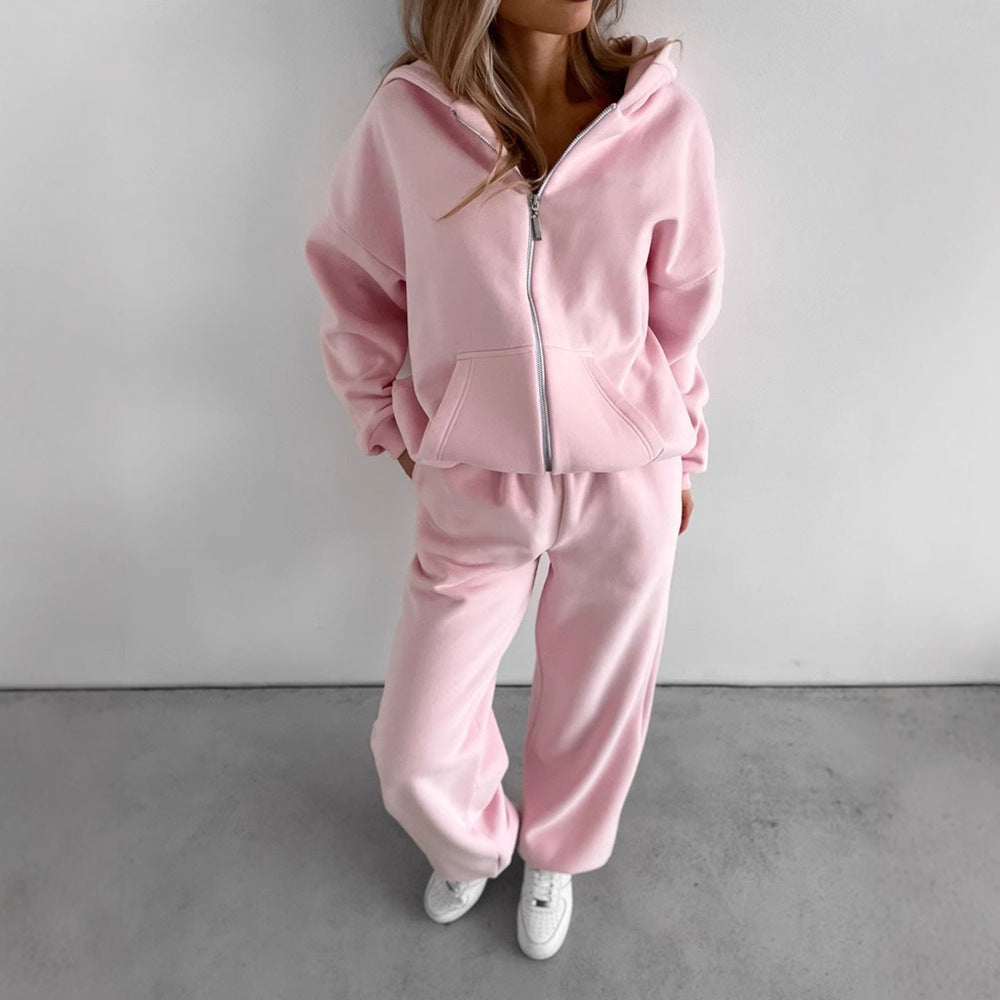 Women's Loungewear Set Mune Fashion: Oversized Zip Hoodie with Hood and Wide High-Waist Sweatpant made of Soft Fleece