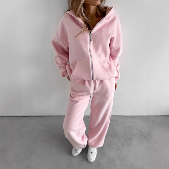 Women's Loungewear Set Mune Fashion: Oversized Zip Hoodie with Hood and Wide High-Waist Sweatpant made of Soft Fleece