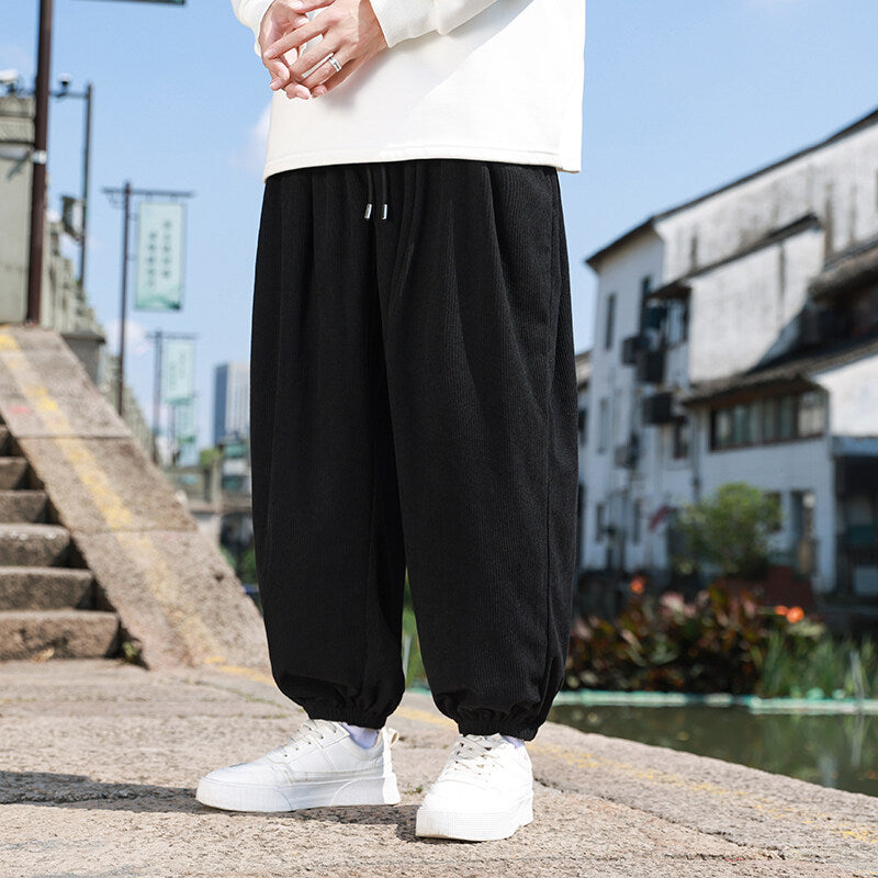Men's Wide Cord Lounge Pants with Drawstring, Ribbed Cord Structure and Elastic Cuffs Mune Fashion