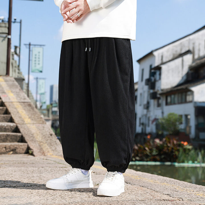 Men's Wide Cord Lounge Pants with Drawstring, Ribbed Cord Structure and Elastic Cuffs Mune Fashion
