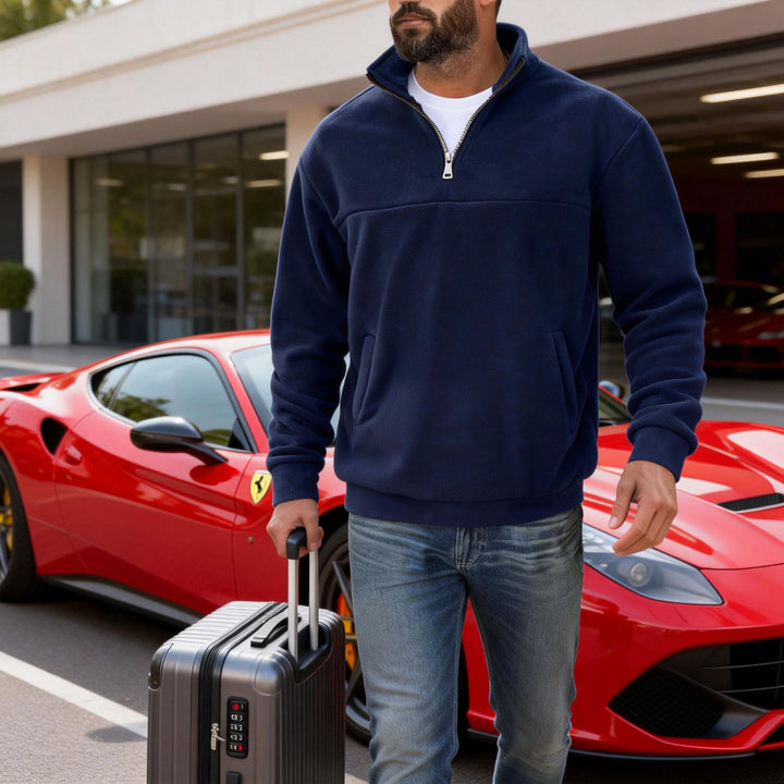 Men's nano warmer fleece half-zip pullover with stand-up collar, kangaroo pocket, and relaxed fit Mune Fashion