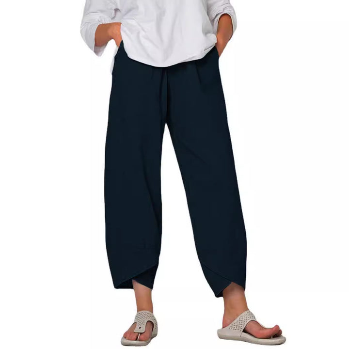 Women's loose linen pants with high waistband, tulip hem, and side pockets Mune Fashion