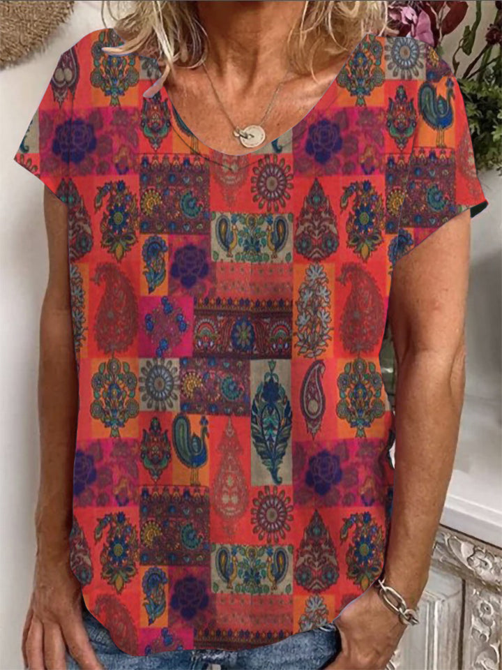 Ladies Loose Blouse with Colorful Paisley Pattern Mune Fashion