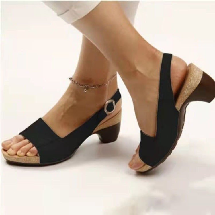 Damen Slingback-Sandaletten mit ergonomischem Kork-Fußbett und niedrigem Blockabsatz Mune Fashion