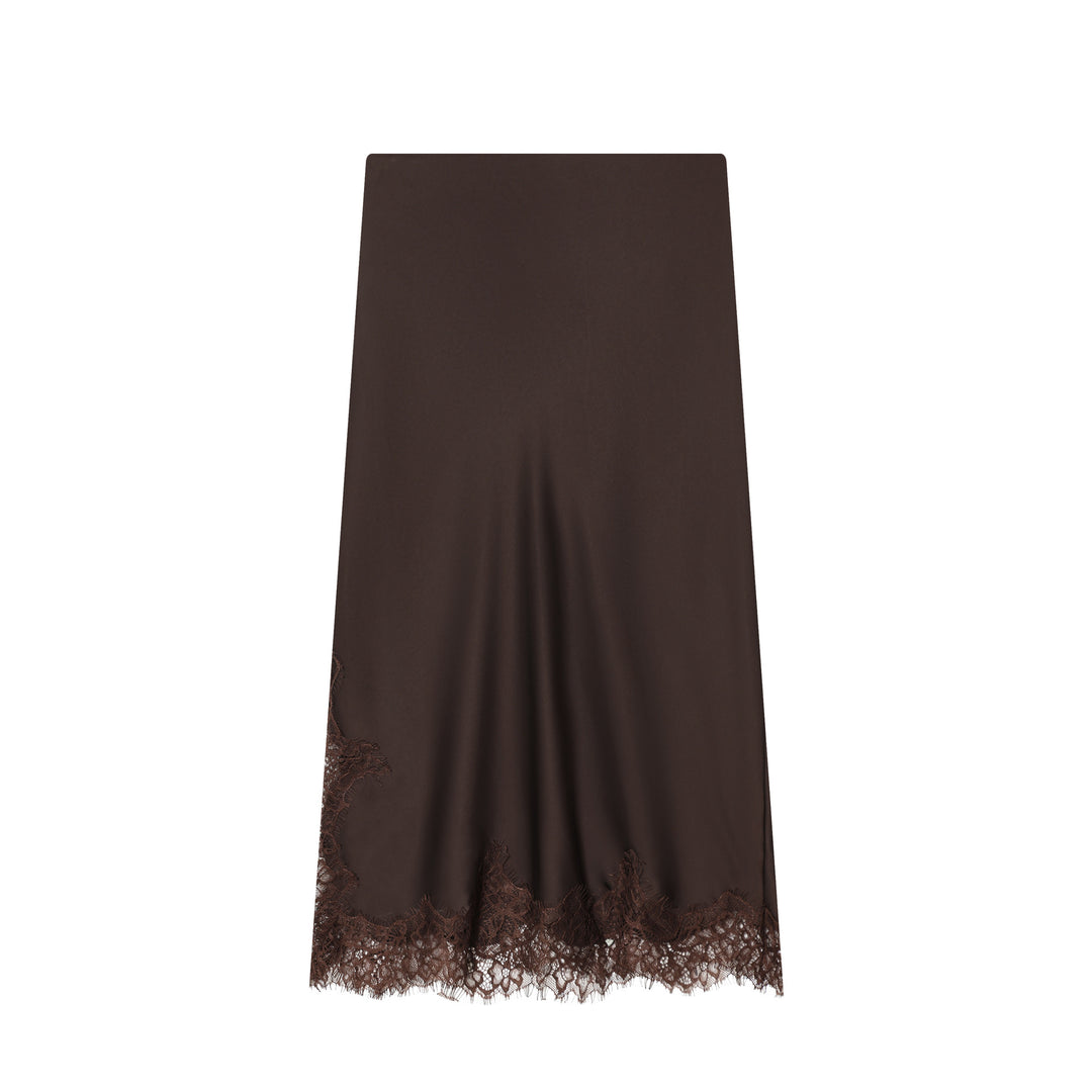 Women's flowing midi skirt with lace trim and straight waistband Mune Fashion