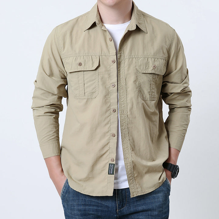 Men's light outdoor shirt jacket with double flap pockets, button-down front and breathable technical fabric Mune Fashion