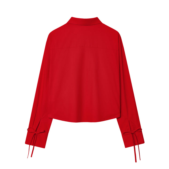 Women's striped blouse with tie front, shirt collar, and wide cuff sleeves Mune Fashion
