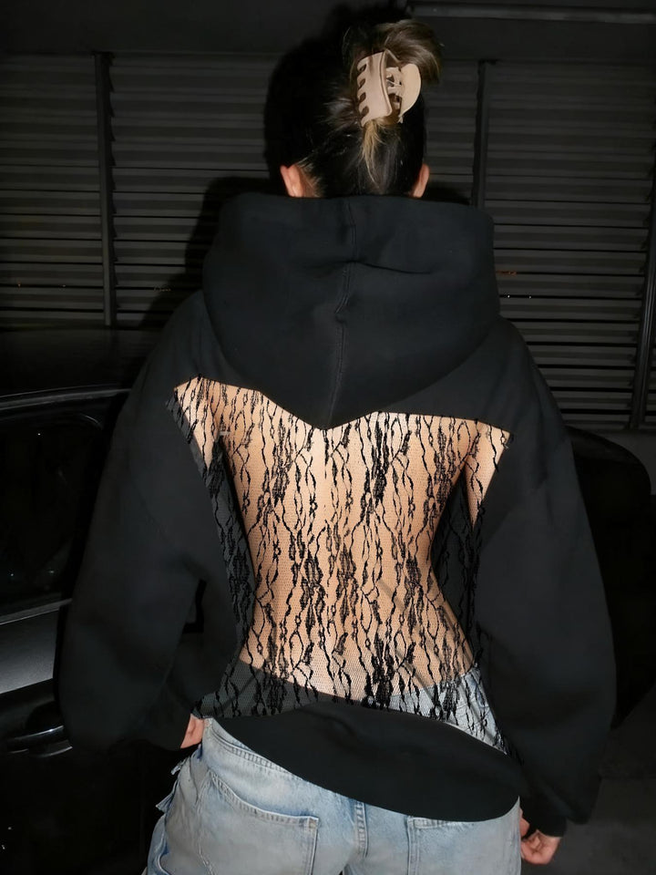 Women's hoodie with glittering mesh back application Mune Fashion
