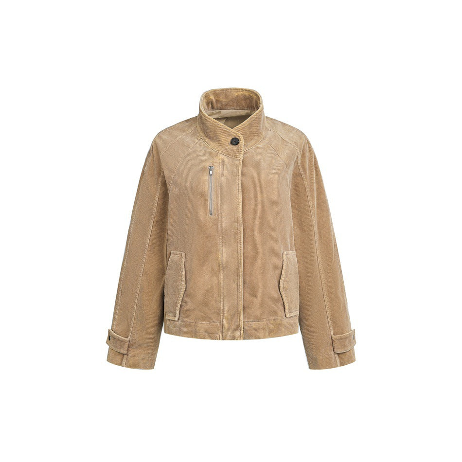 Women's short cord jacket in boxy cut with stand-up collar, zip chest pocket and adjustable cuffs Mune Fashion