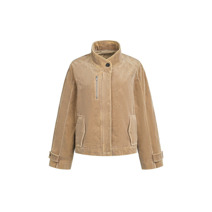 Women's short cord jacket in boxy cut with stand-up collar, zip chest pocket and adjustable cuffs Mune Fashion