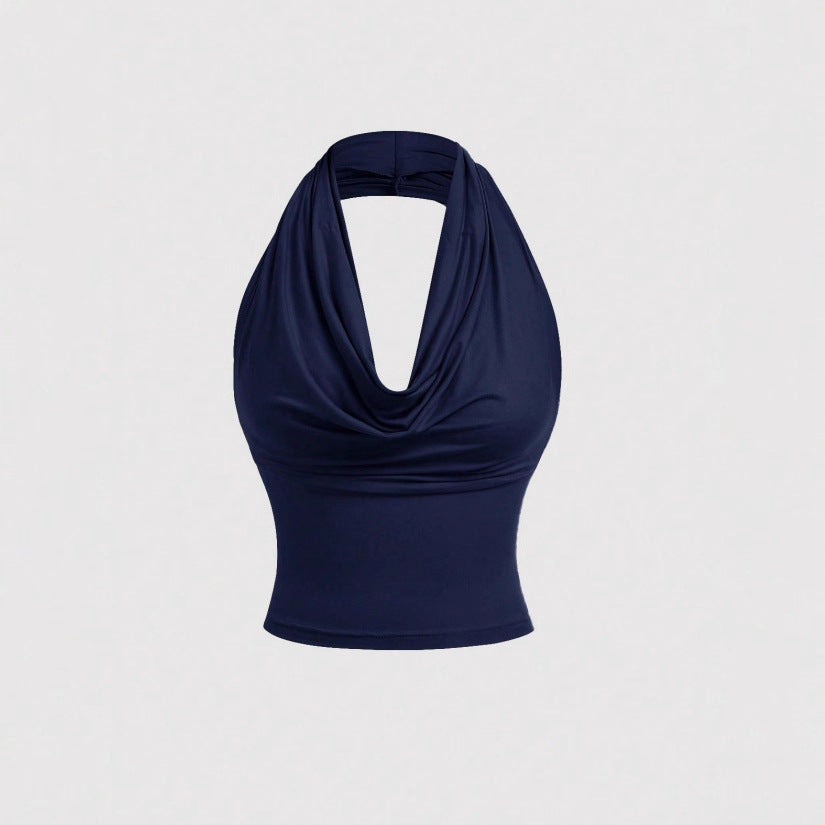 Women's Halter-Cropped-Top with Waterfall Neckline and Tailored Fit Mune Fashion