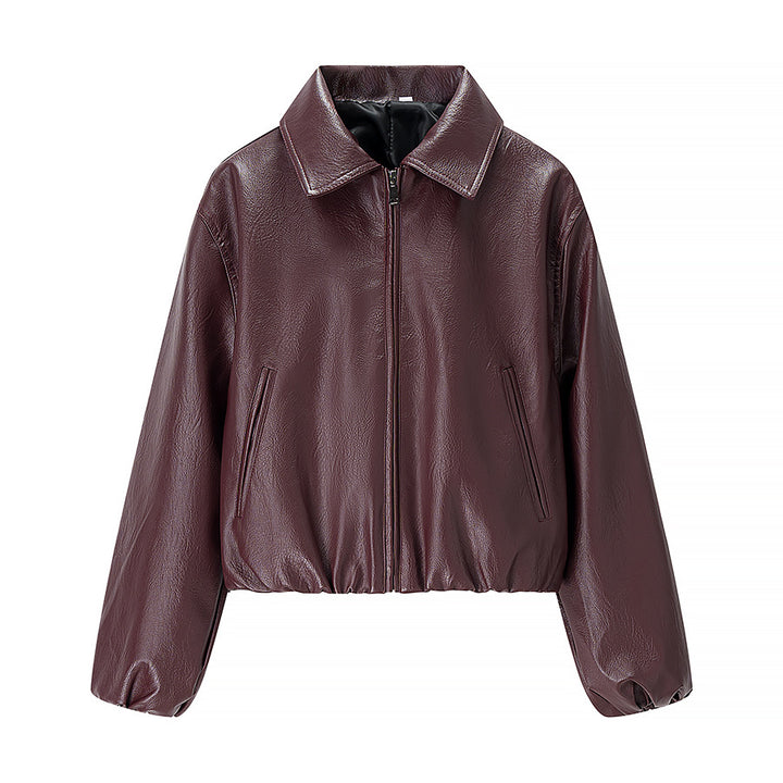 Women's short jacket in boxy look made of vegan leather with concealed zipper Mune Fashion