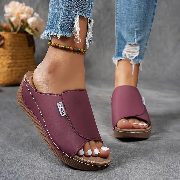 Ladies nan anatomically shaped slip-on sandal with ergonomic wedge sole and stitched edge seam Mune Fashion
